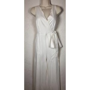 Anthropologie Chino Jumpsuit Size 6 White Sleeveless Tie Waist Wide Leg